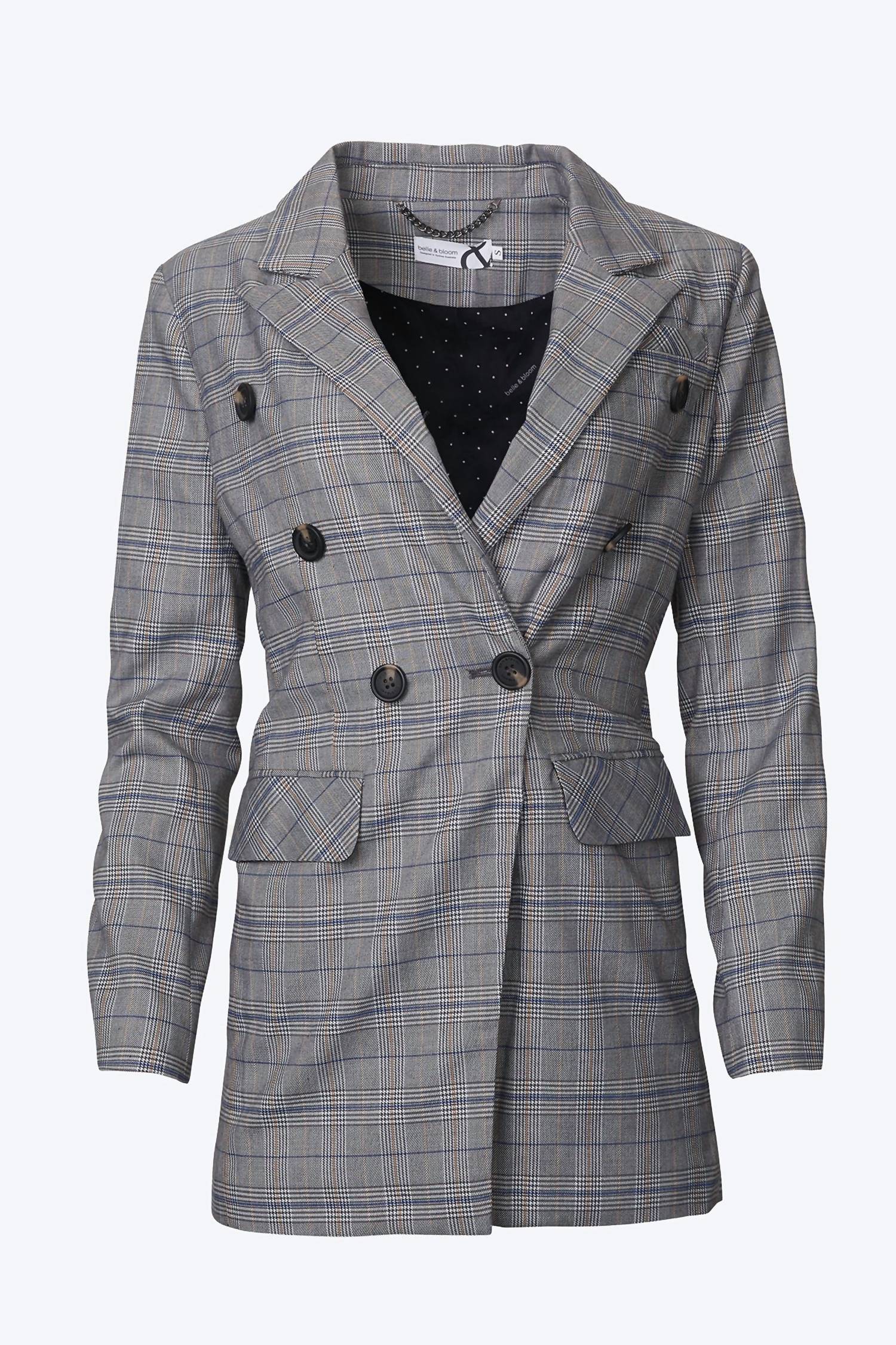 DOUBLE-BREASTED PRINCE OF WALES CHECKED WOVEN BLAZER