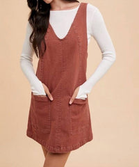 AnnieWear Sierra Mini Denim Dress in red - women's dress - detail view