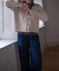 BIBICO Amita Ribbed Cardigan in natural white - women's cardigan - detail view