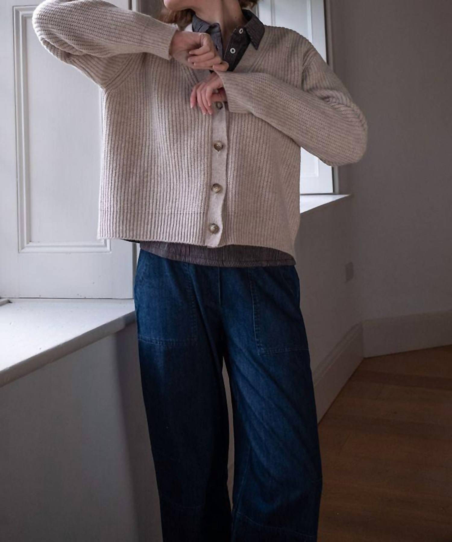 BIBICO Amita Ribbed Cardigan in natural white - women's cardigan - detail view