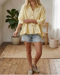 Sewn And Seen - Ruffle Hem Button Front Poplin Top