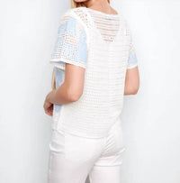Charlie B - Short Sleeve Crochet Sweater With Leaves Pattern