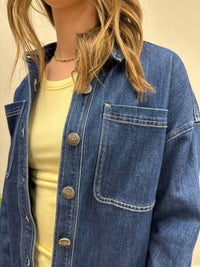mica denim Washed Hi-low Shacket in dark wash - women's jacket - view 6