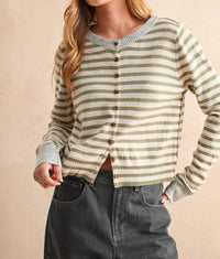 Miou Muse - Striped Button Cardigan