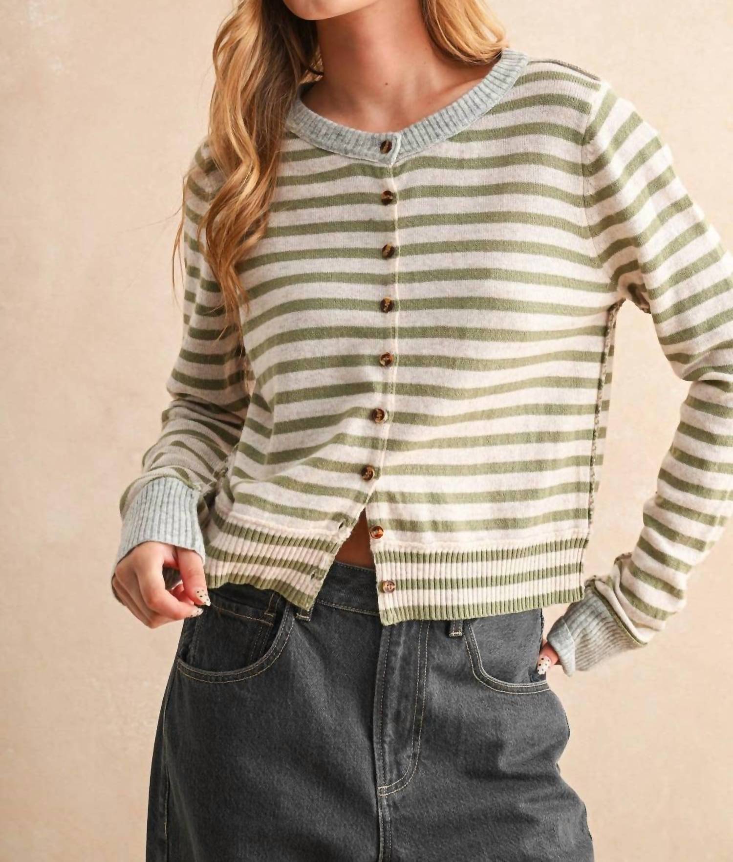 Miou Muse - Striped Button Cardigan