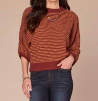 Democracy - 3/4 Dolman Sleeve Banded Hem Bias Stitch Sweater