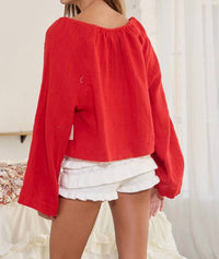Bucketlist - Reyna Tie Front Solid Textured Blouse