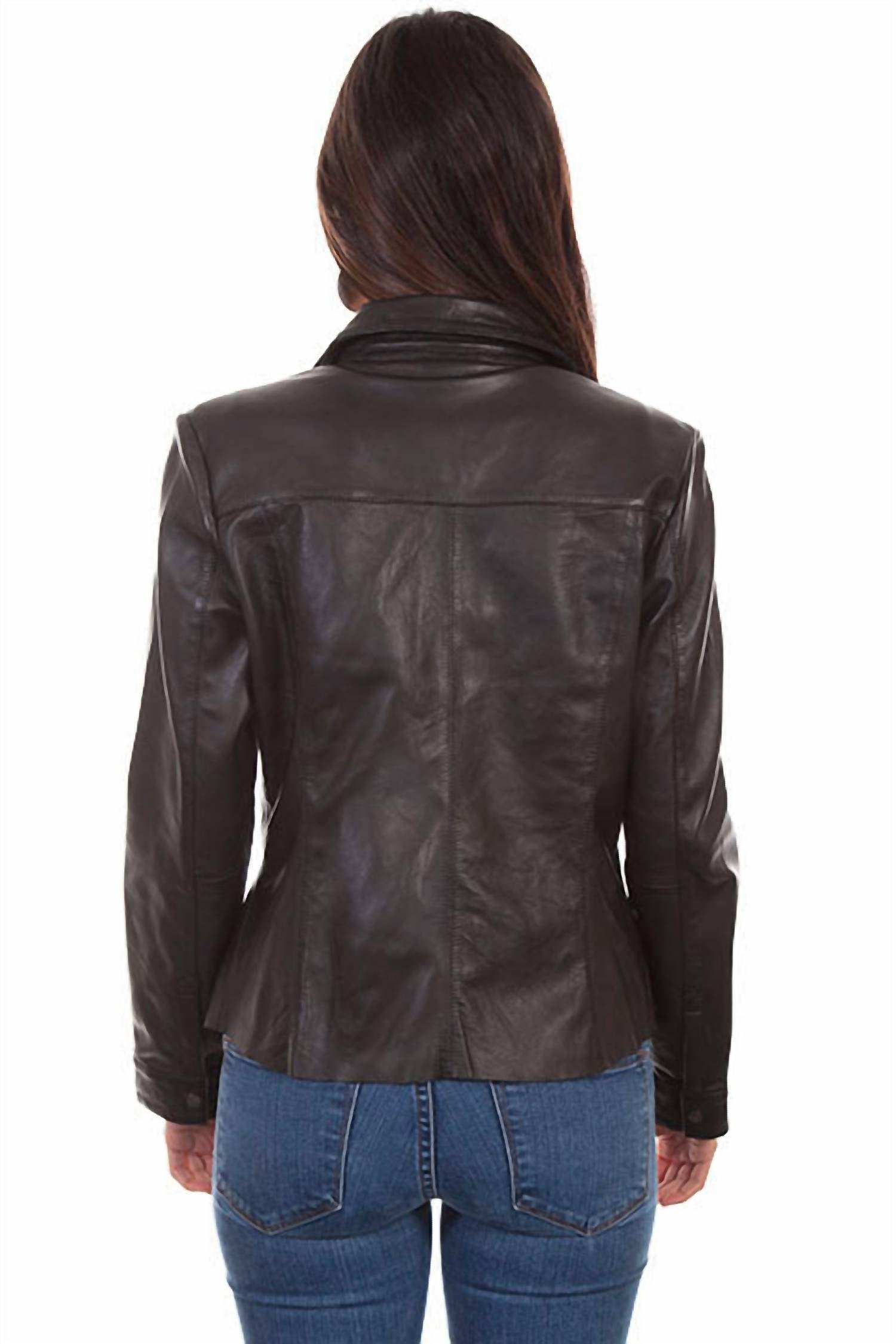 Scully Lamb Leather Shirt Jacket in black - women's jacket - detail view