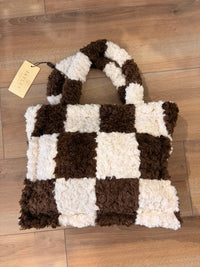 Jayley - Women's Shearling Checkered Tote Bag