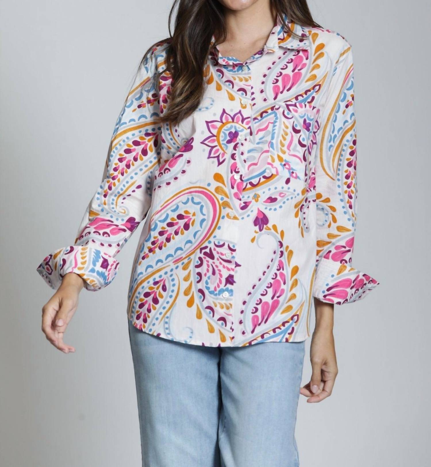 APNY Boyfriend Button Up Shirt in paisley daze - women's blouse