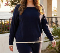 Karen Kane Contrast Crewneck Sweater - Plus in navy with cream - women's sweater - view 4