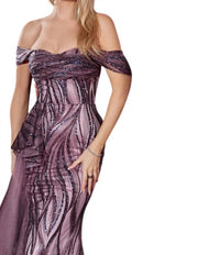 Ladivine - Off The Shoulder Glitter Printed Evening Gown