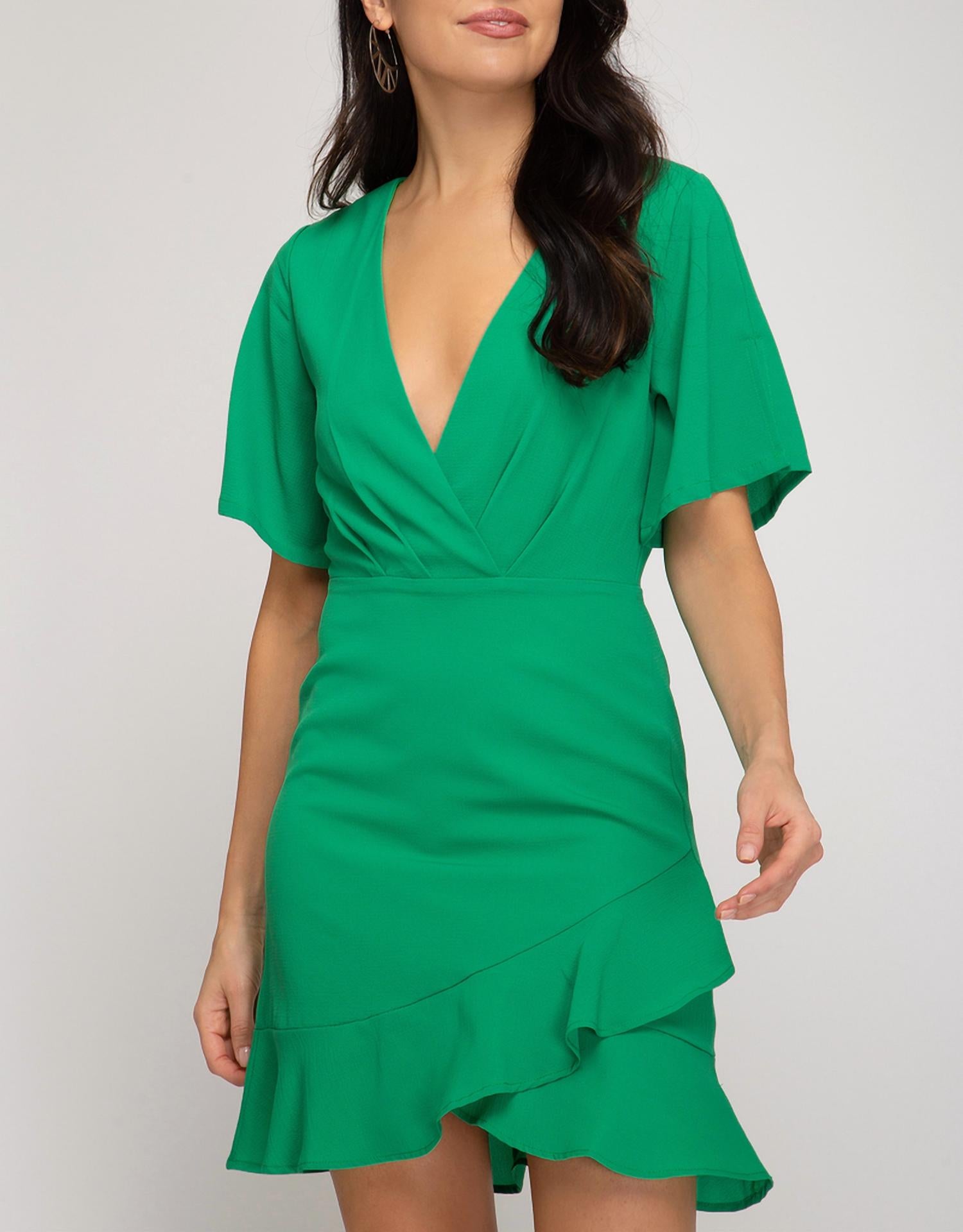 She + Sky - Flutter Sleeve Woven Dress