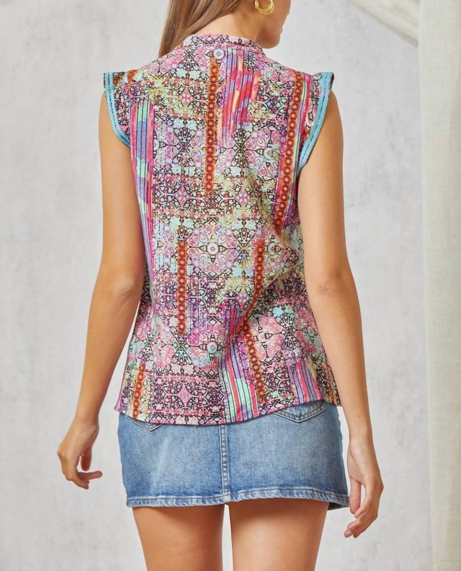 Savanna Jane - Patchwork Embroidered Cap Sleeve Top
