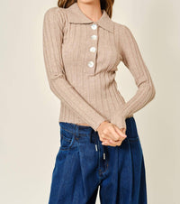 Aaron & Amber - Ribbed Knit Polo Top