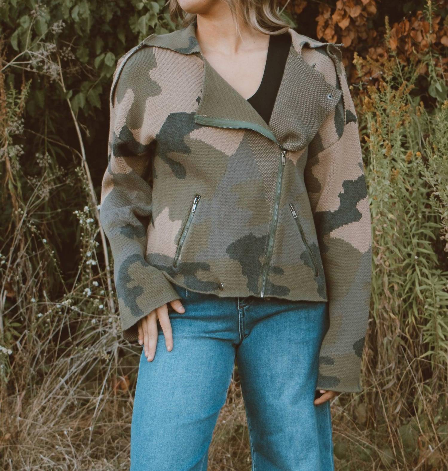 Miss Me Cutie Long Sleeve Zip Up Jacket in camo - women's jacket - alternate view