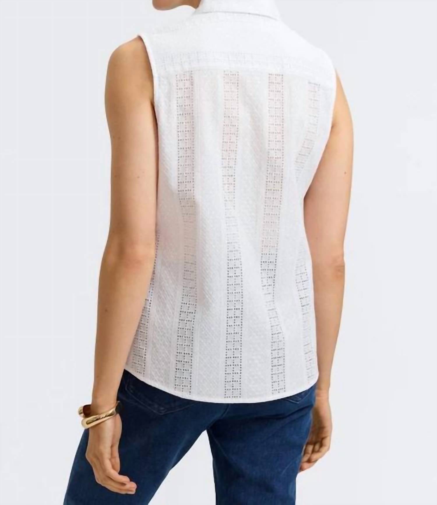 Foxcroft ADA Cotton Eyelet Sleeveless Shirt in white - women's blouse - view 4