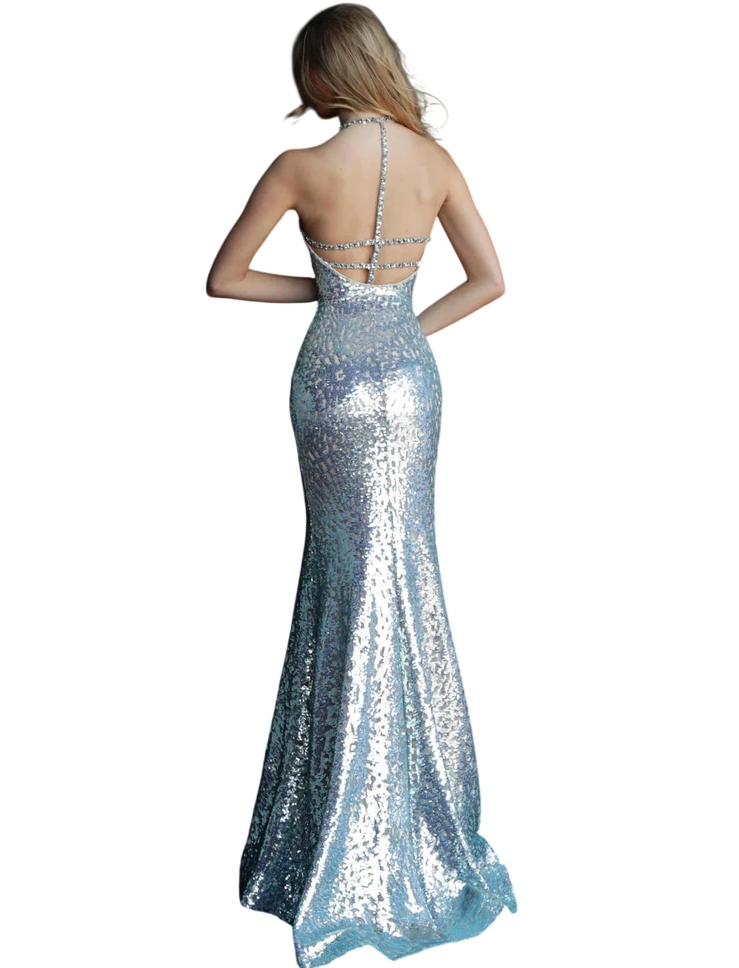 Jovani - Key Hole Neckline Sequin Dress