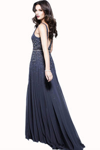 Jovani - V Neck Chiffon Prom Dress