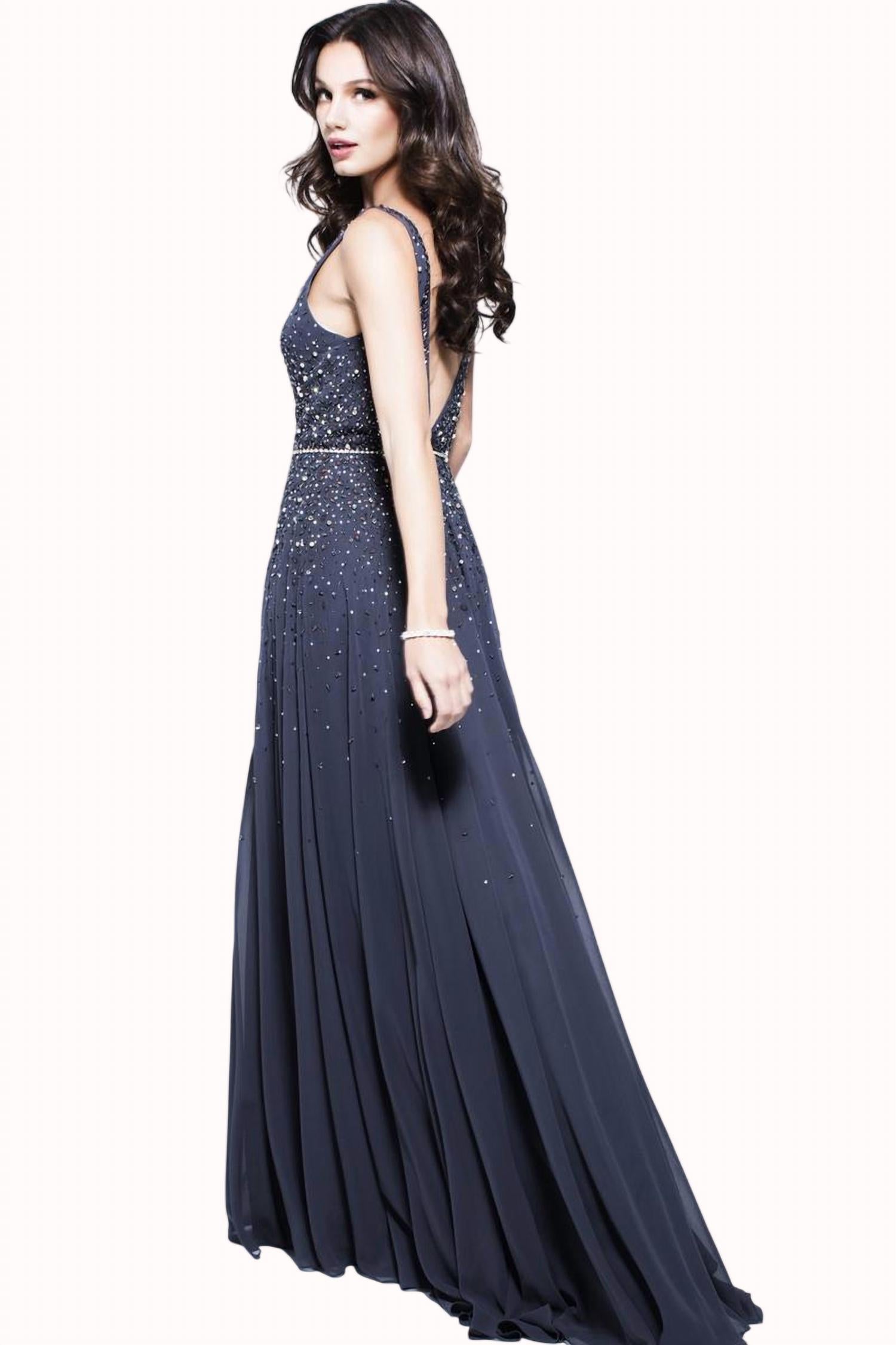 Jovani - V Neck Chiffon Prom Dress