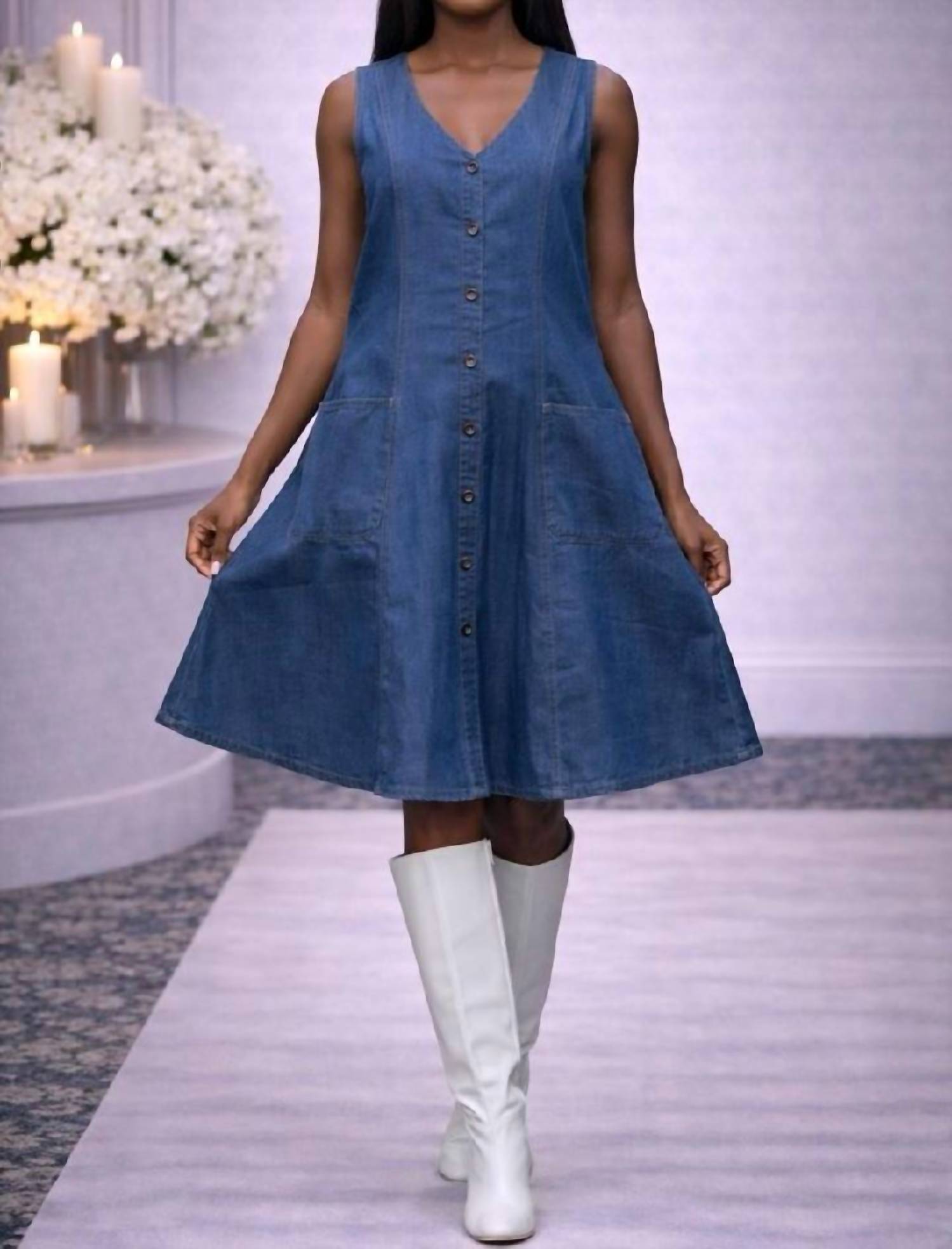 Step in Style Contrast Stitch Denim Dress in style contrast stitch denim dress in blue - women's dress