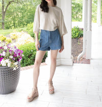 GRADE & GATHER Effortless Crew Neck Top in beige - women's t-shirt - view 5
