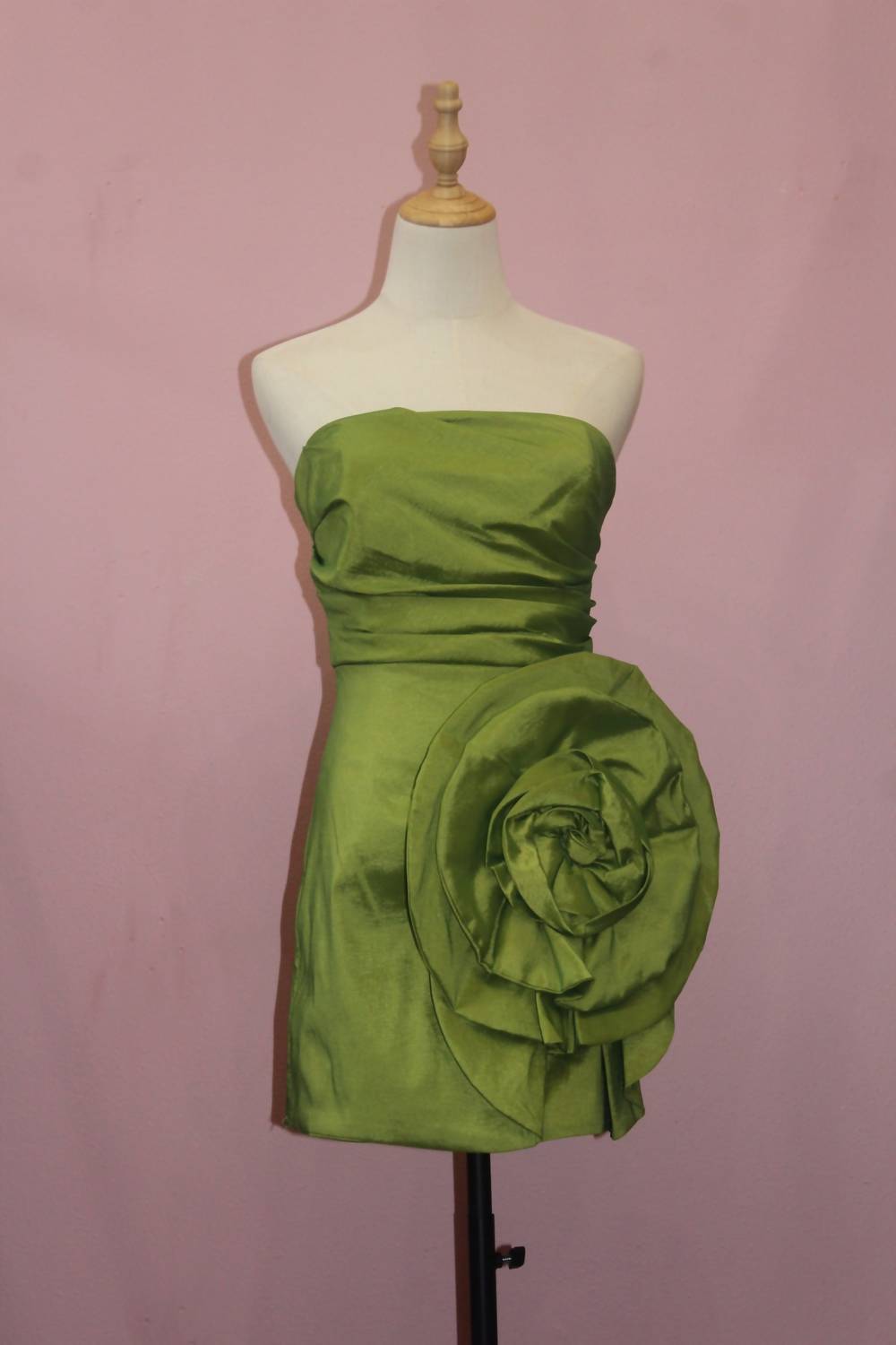 INA Women's Satin Strapless 3d Floral Mini Dress in green - women's dress