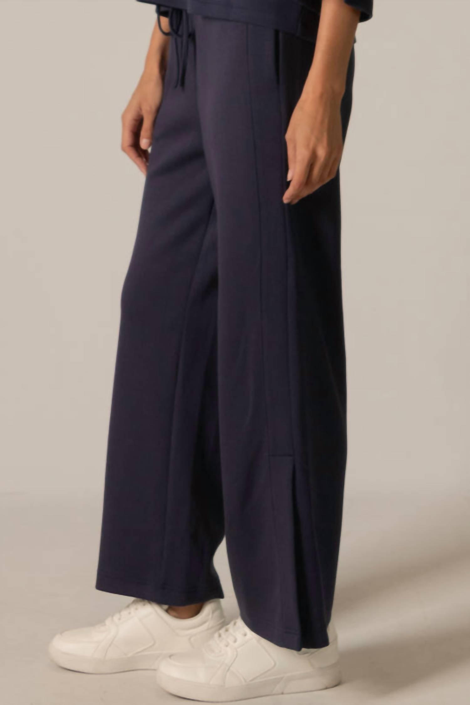 P.CILL Tru Side Binding Wide Leg Pants in navy - women's pants - alternate view