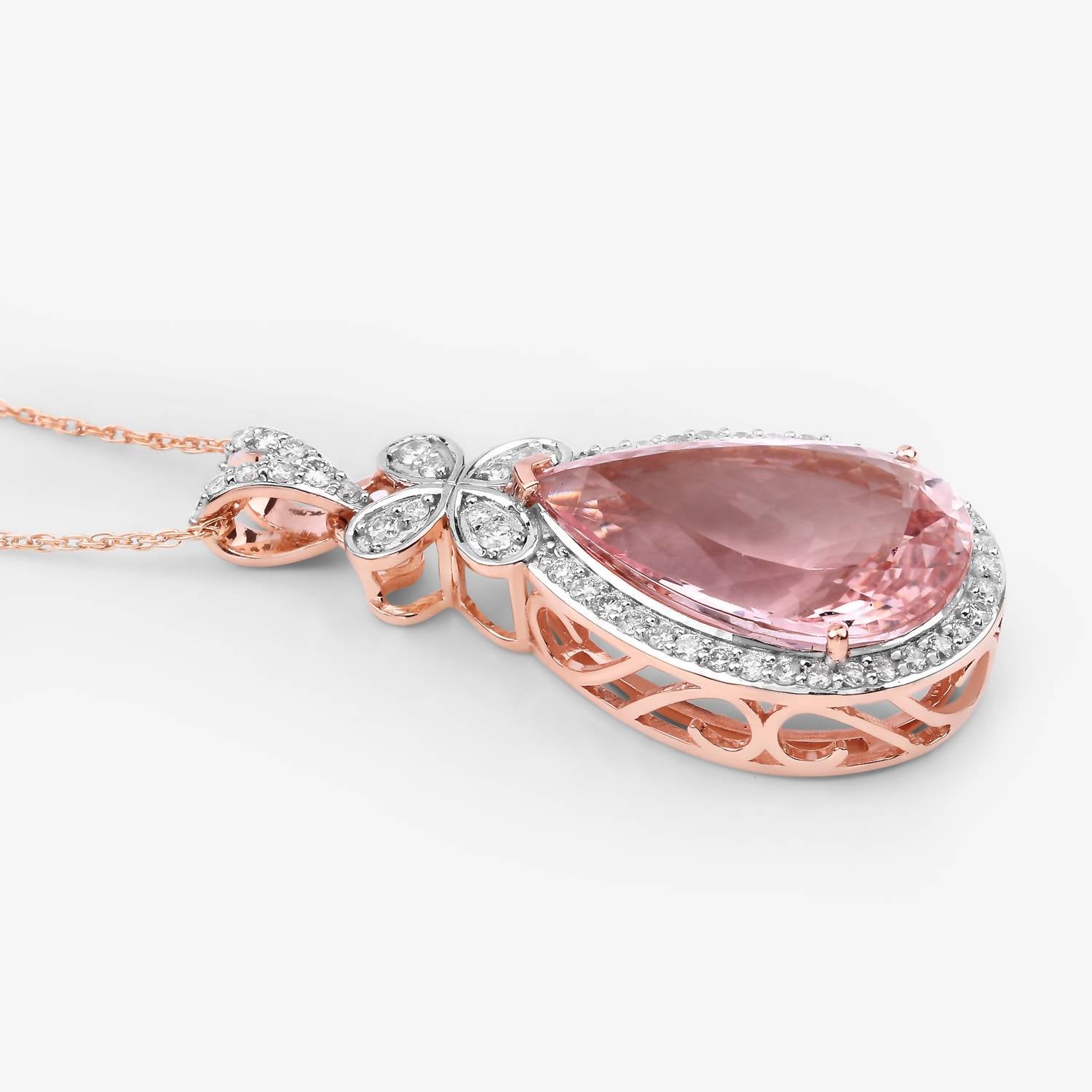 Diana M Jewels Women's Pear Natural Pink Morganite Pendant Necklace (8.14 Ct) - Elegant Plus in 14k rose gold - women's jewelry - detail view
