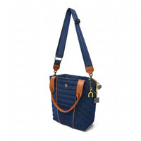 THINK ROYLN High Note Tote in dark denim w mocha luxe trim - women's bag - detail view