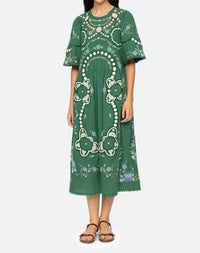 SEA Vesna Embroidery Short Sleeve Dress in green - women's dress