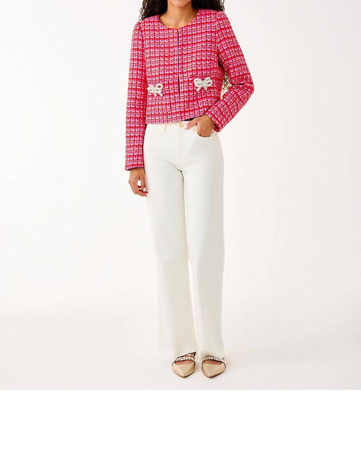 Lilly Pulitzer Kimia Jacket in cranberry red fiesta boucle 1 - women's jacket - view 5