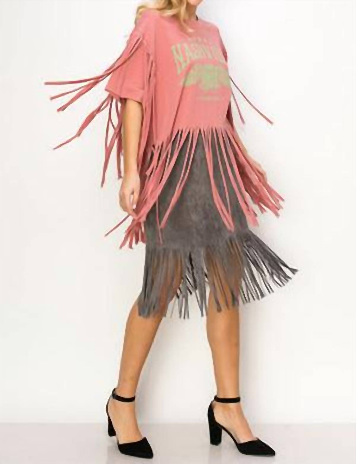 Vocal Apparel - Nashville Fringe Crew Neck Short Sleeve Cropped Knit Top