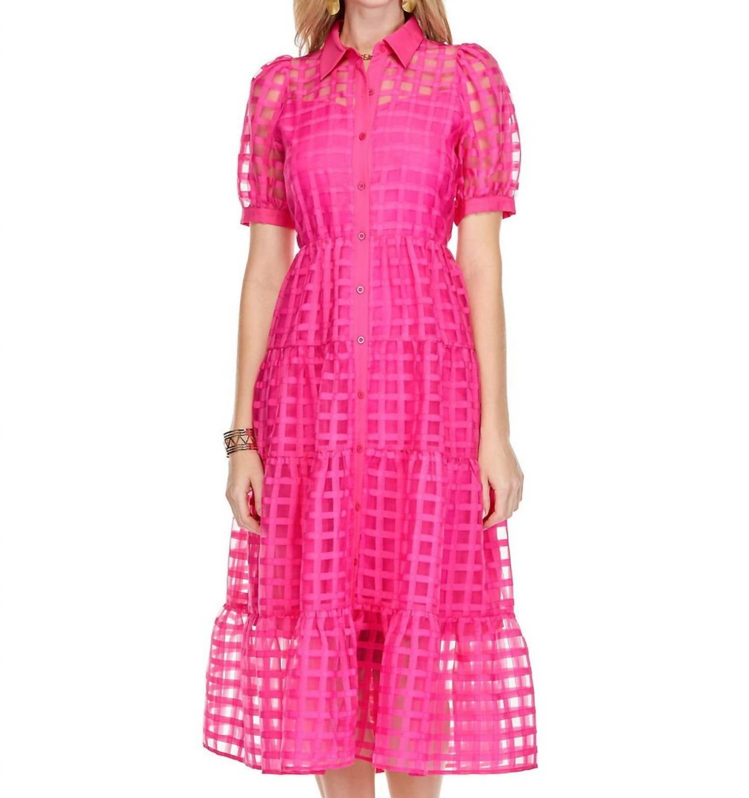 Jade Puff Sleeve Tiered Maxi Dress in pink - women's dress