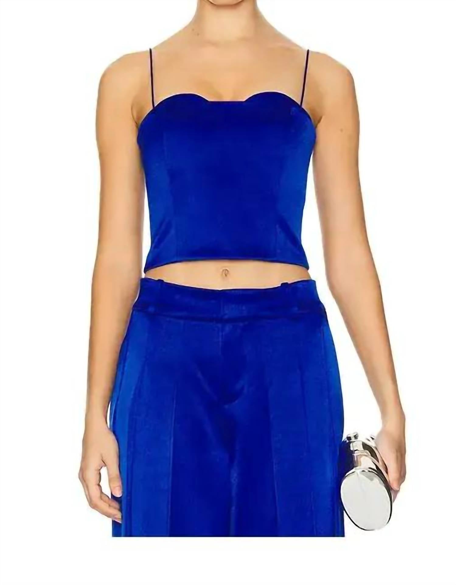 alice + olivia Ada Bustier Cropped Top in 0470 royal sea4 - women's shirt - detail view