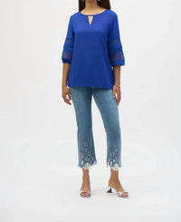Joseph Ribkoff - Georgette Keyhole Neckline Three Quarter Puff Sleeves Top