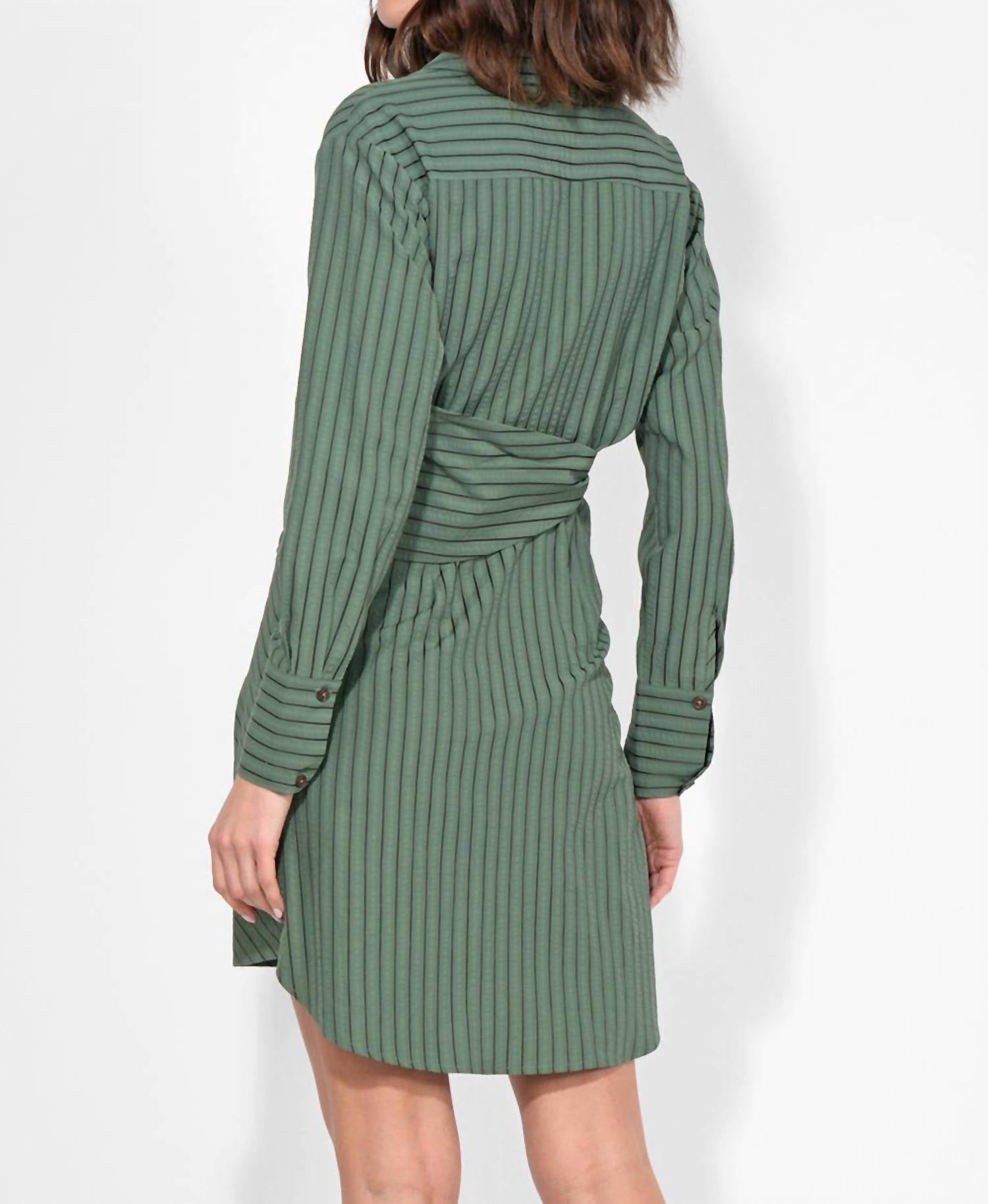 adelyn rae Avena Stripe Shirt Dress in olive - women's dress - detail view