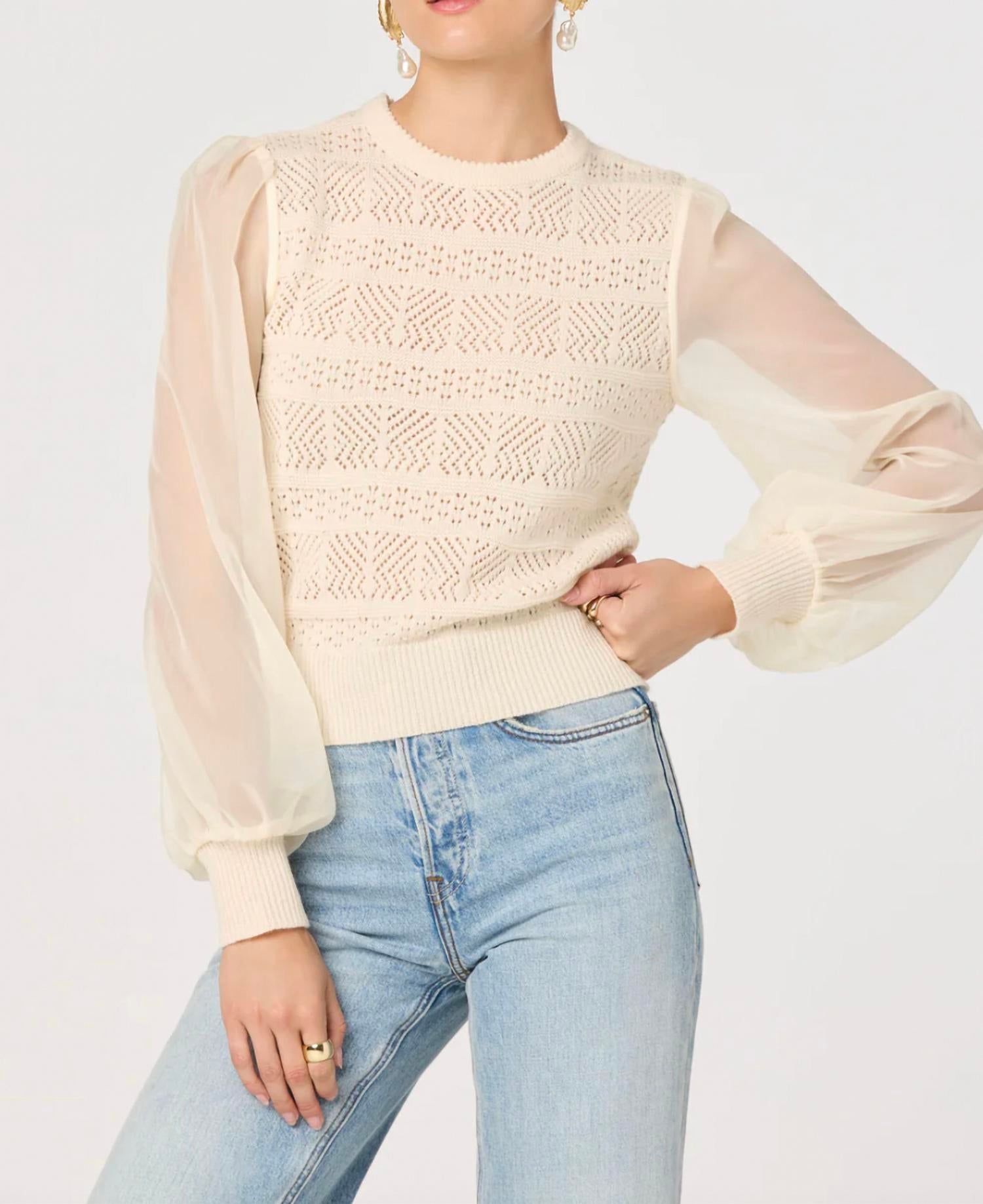 ASTR Ann Sweater Top in vintage cream - women's long sleeve top