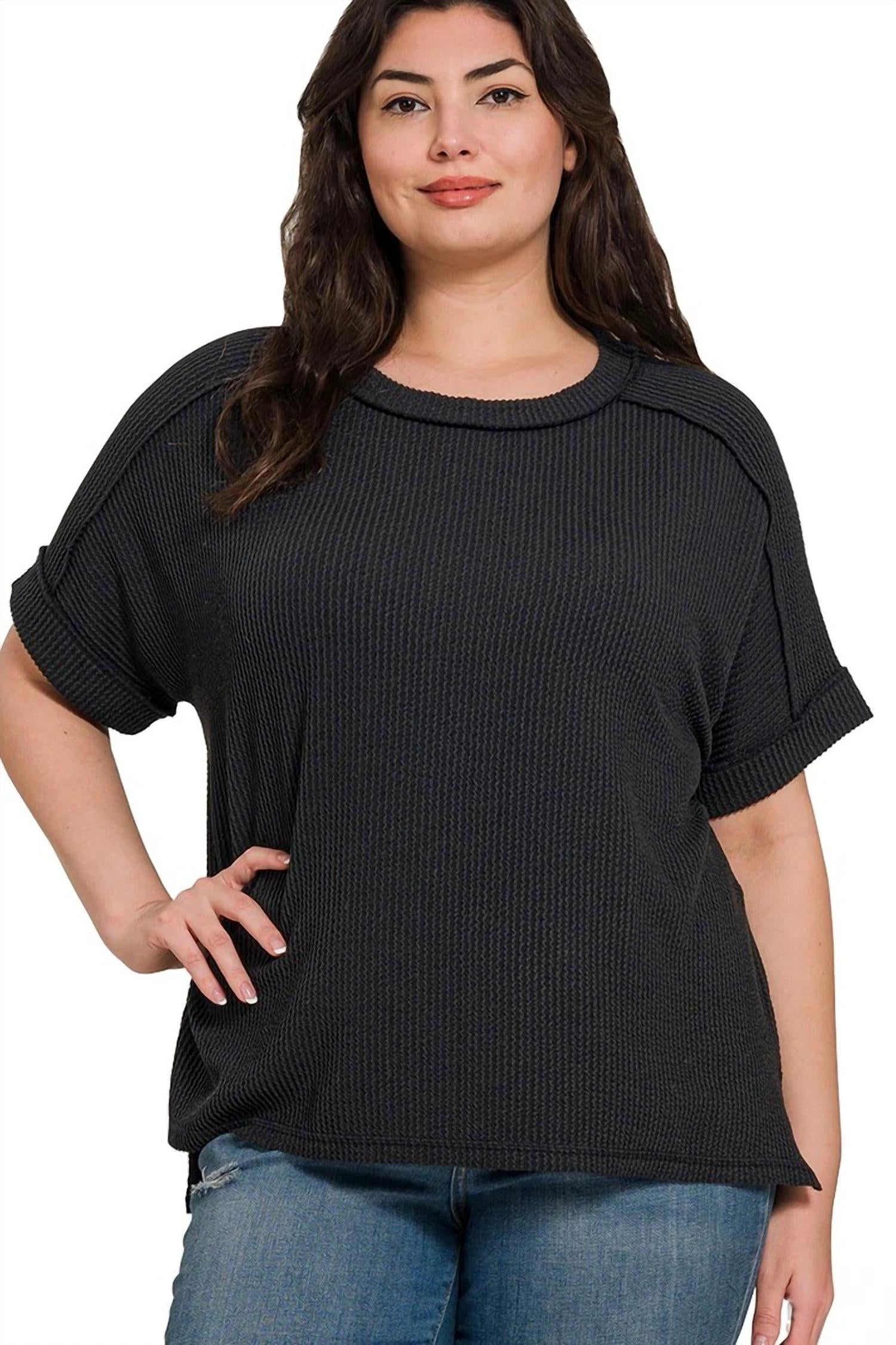 Zenana - Ribbed Round Neck Top