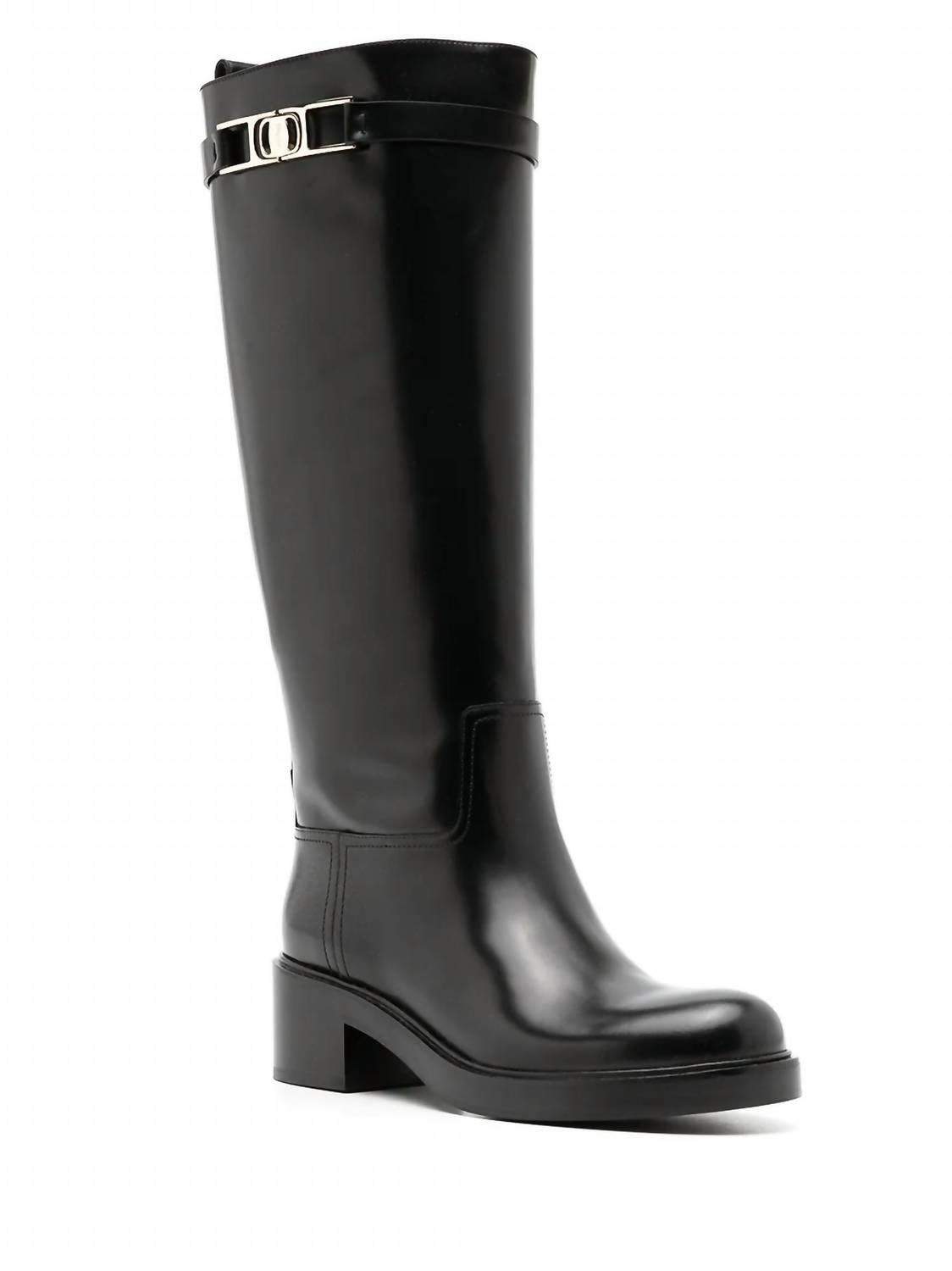 Salvatore Ferragamo Women's Gancini 55mm Knee Boot in black - women's shoe - detail view