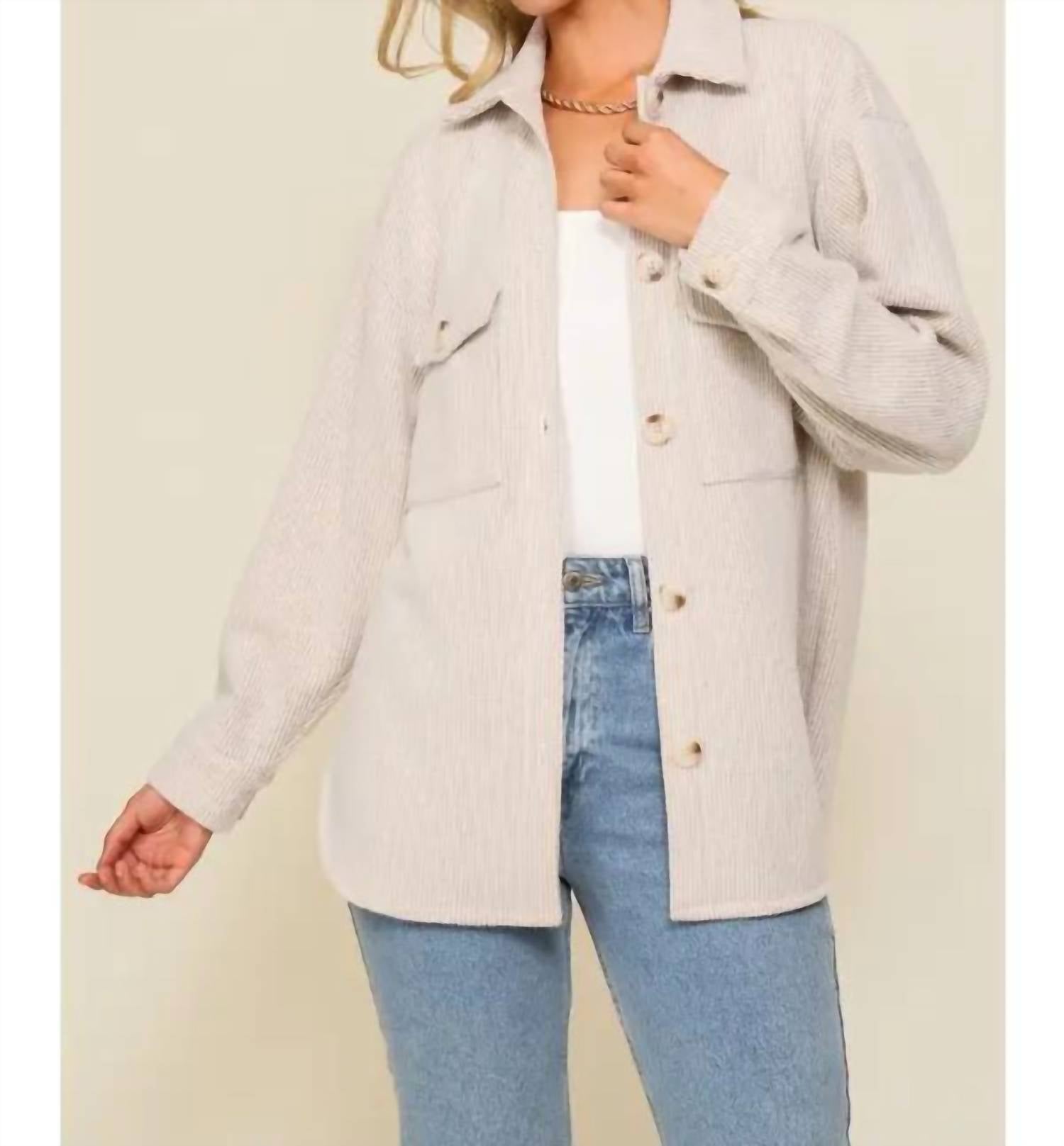 Hunter & Brown Women's Corduroy Shacket in oatmeal - women's jacket