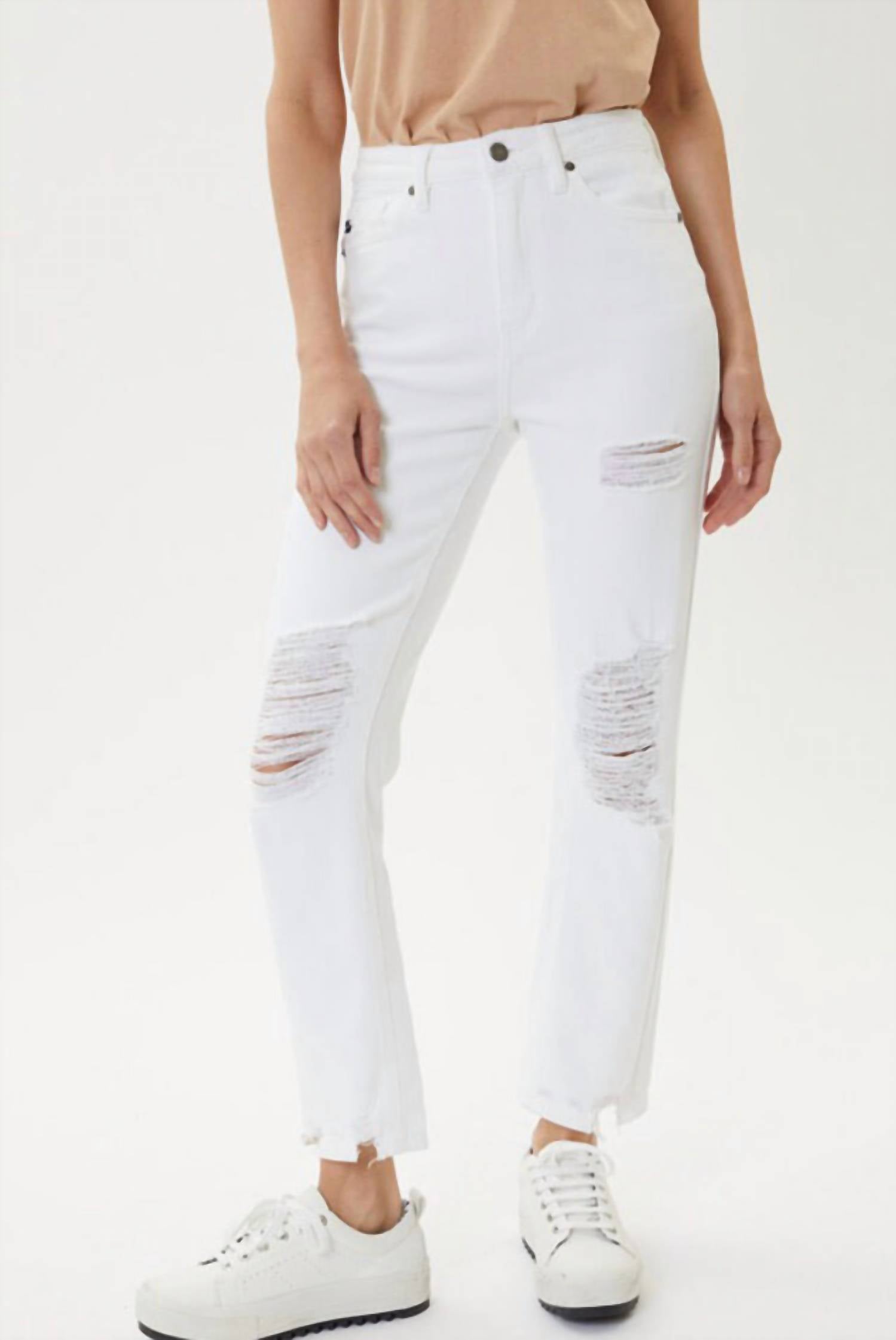 KanCan Ocean Breeze High Rise Distressed Jeans in white - women's jeans