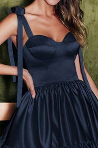 Sherri Hill Taffeta Cocktail Dress in navy - women's dress - detail view