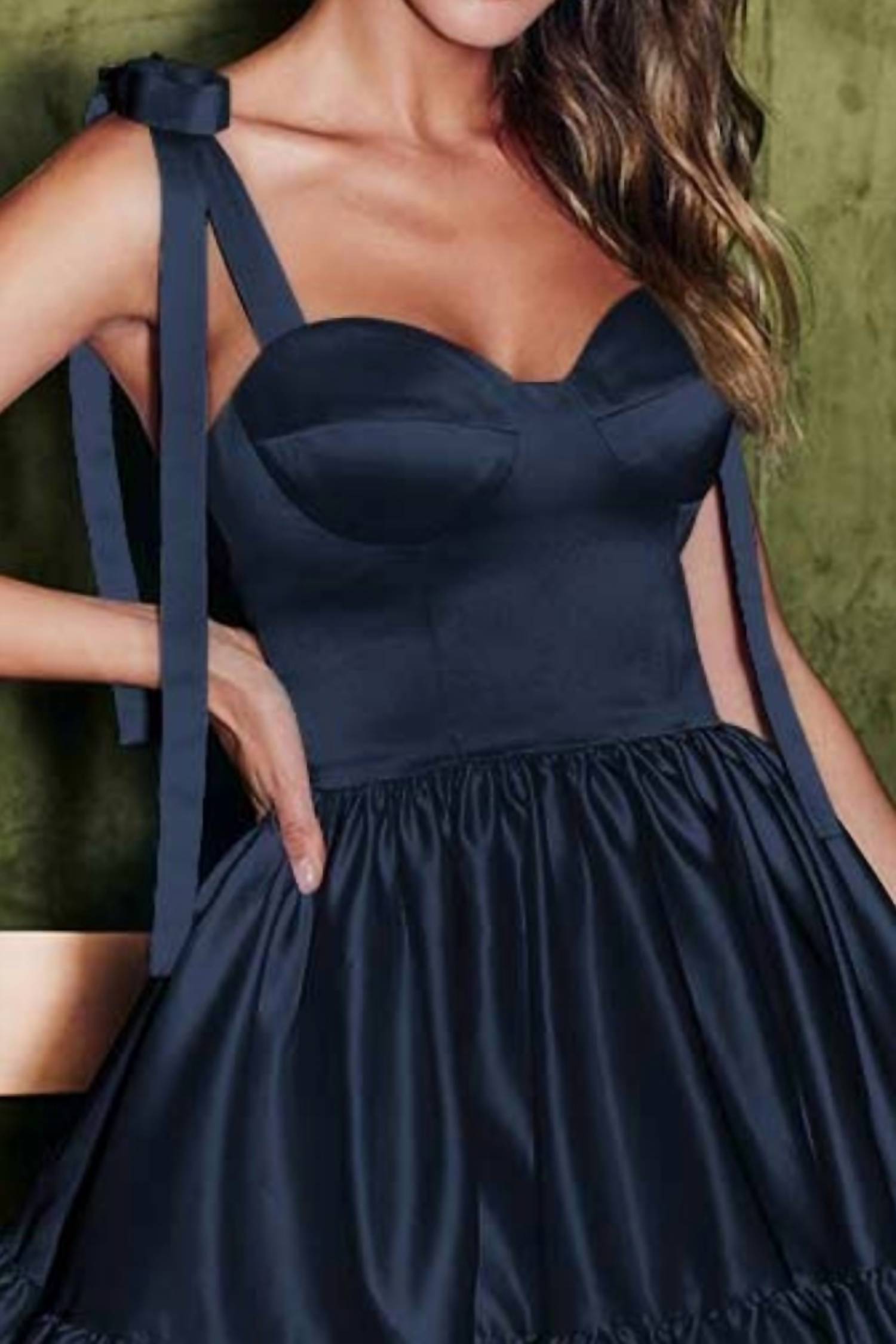 Sherri Hill Taffeta Cocktail Dress in navy - women's dress - detail view