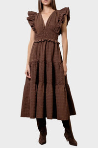 Moon River - Flutter Sleeve V-neck Midi Dress