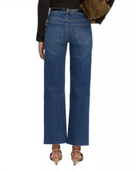 FRAME Mellow High Rise Slim Wide Leg Jeans in elixir raw after - women's jeans - detail view
