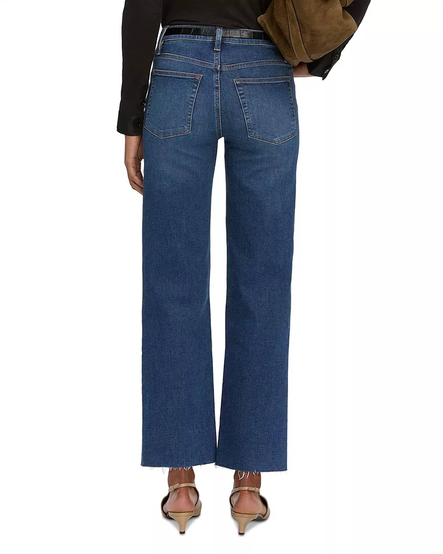 FRAME Mellow High Rise Slim Wide Leg Jeans in elixir raw after - women's jeans - detail view