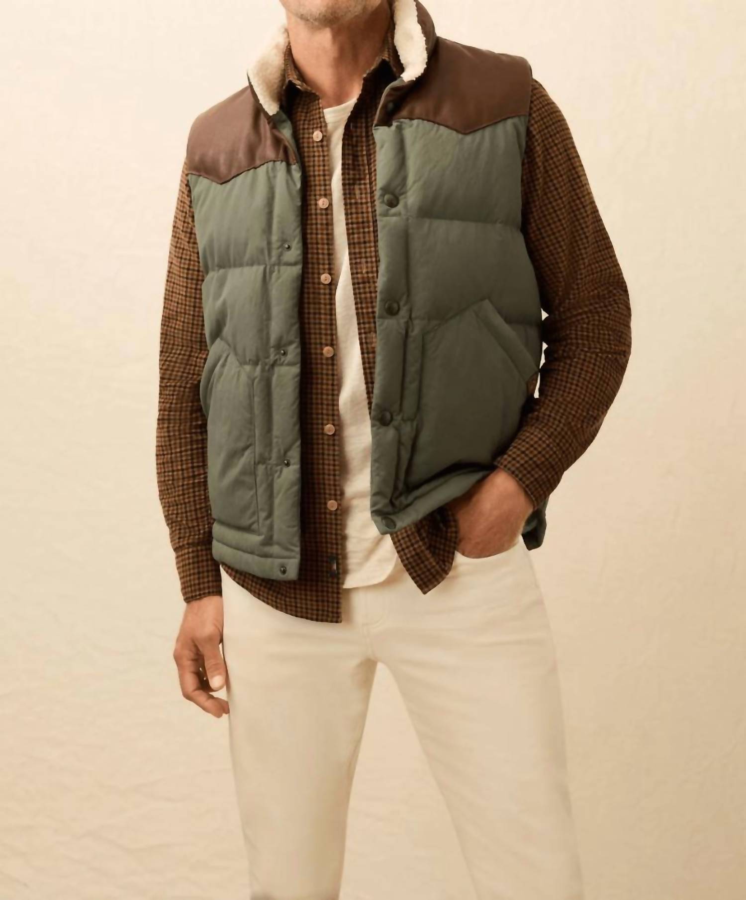Faherty Range Down Vest in pine ridge - men's jacket