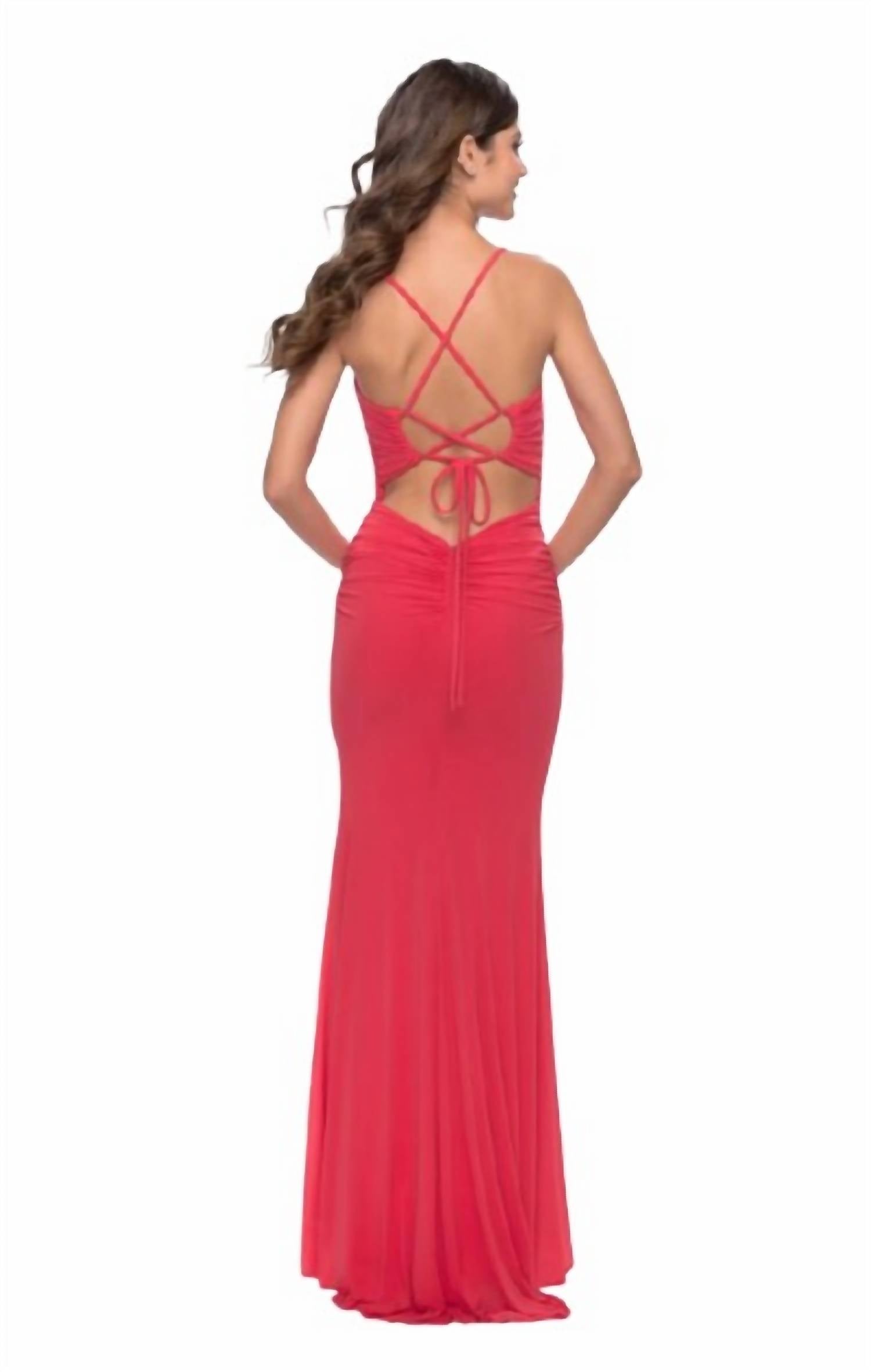 La Femme - Net Jersey Long Gown