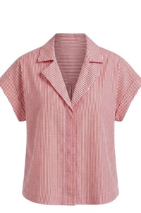 Fun 2 Fun - Women's Striped Button Down Capped Sleeve Blouse